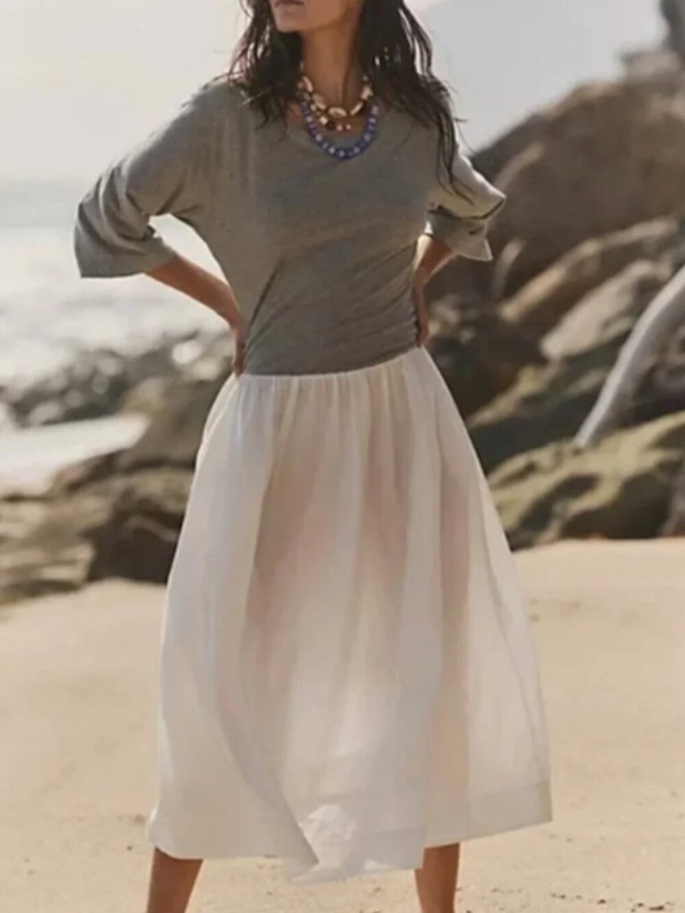 Free People Free-Est Sunlit Chic Midi Dress Wide Sleeve Size S